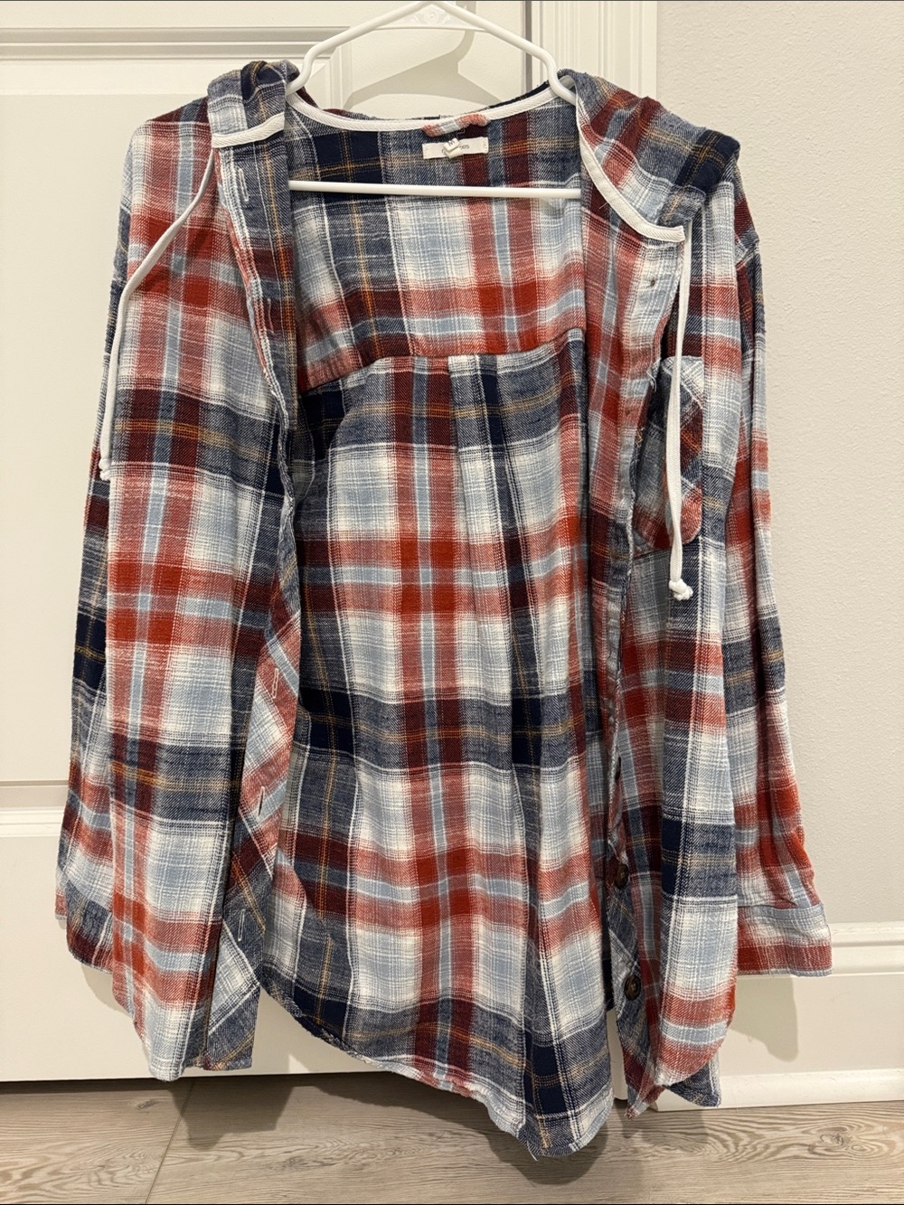 Maurices Plaid Button-Up Shirt Jacket in Red, Navy & White